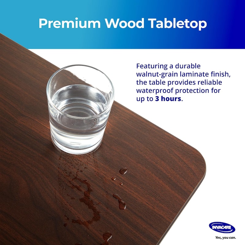 Invacare Adjustable Medical Bedside Table - Waterproof Rolling Hospital Tray Table with L-Shaped Base