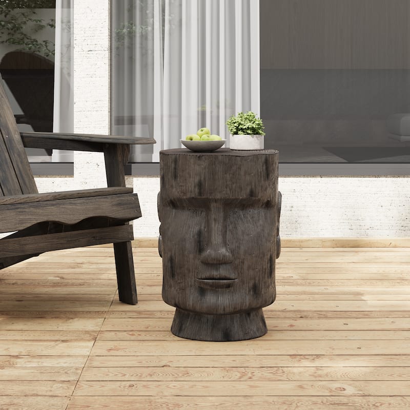 Christopher Knight Home - Evadne Outdoor Ancient Moai Head MGO Side Table with Hand-Finished Texture - Light Gray