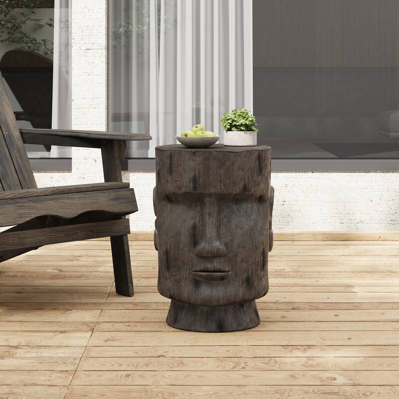 Roomfitters Easter Island Moai Statue Outdoor Side Table, Stone-Look Garden Stool & Pedestal for Patio, Yard, Light Grey - Light Grey