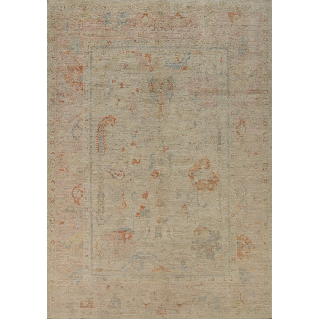 Oushak Turkish Area Rug Vegetable Dye Hand-Knotted Wool Carpet - 6'11"x 9'7"