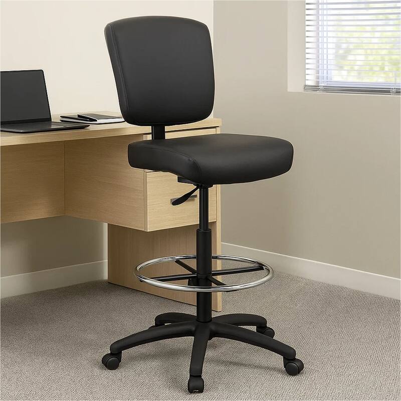 Hya Heavy Duty Swivel Office Stool with Footring, Black Cushions