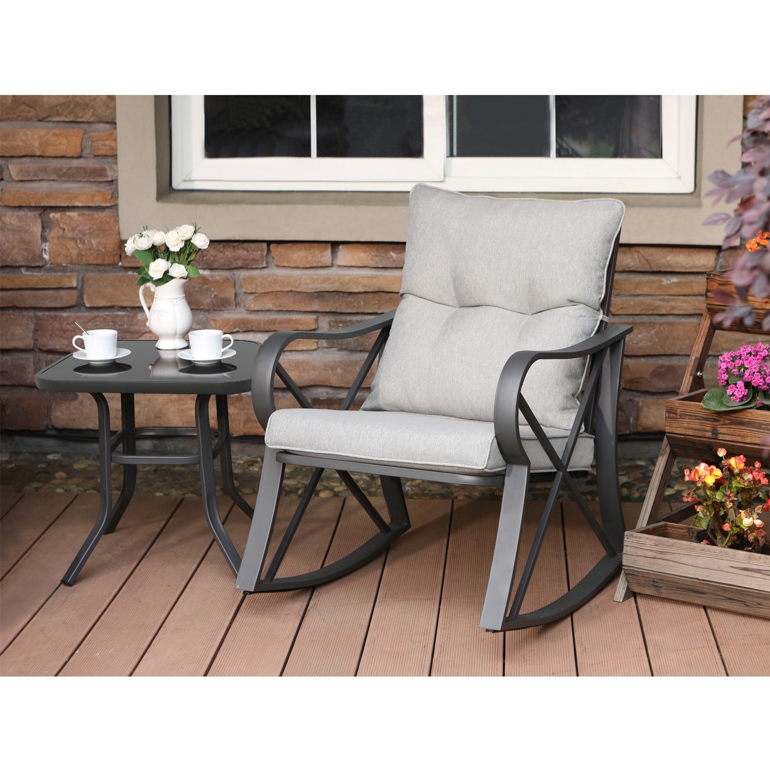 Cosiest 3 piece bistro set patio rocking chairs clearance