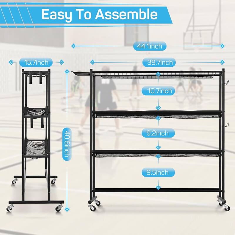 4 Tier Sports Equipment Organizer for Garage with Detachable Nylon Mesh Baskets