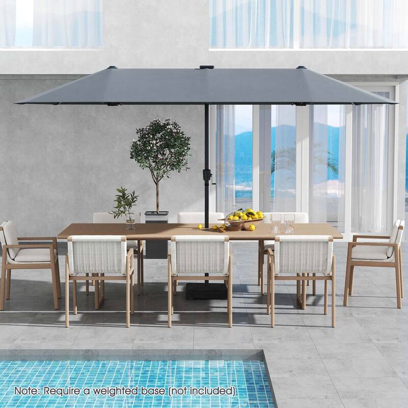 Costway 13 FT Large Patio Umbrella with LED Solar Lights Crank Handle - Grey