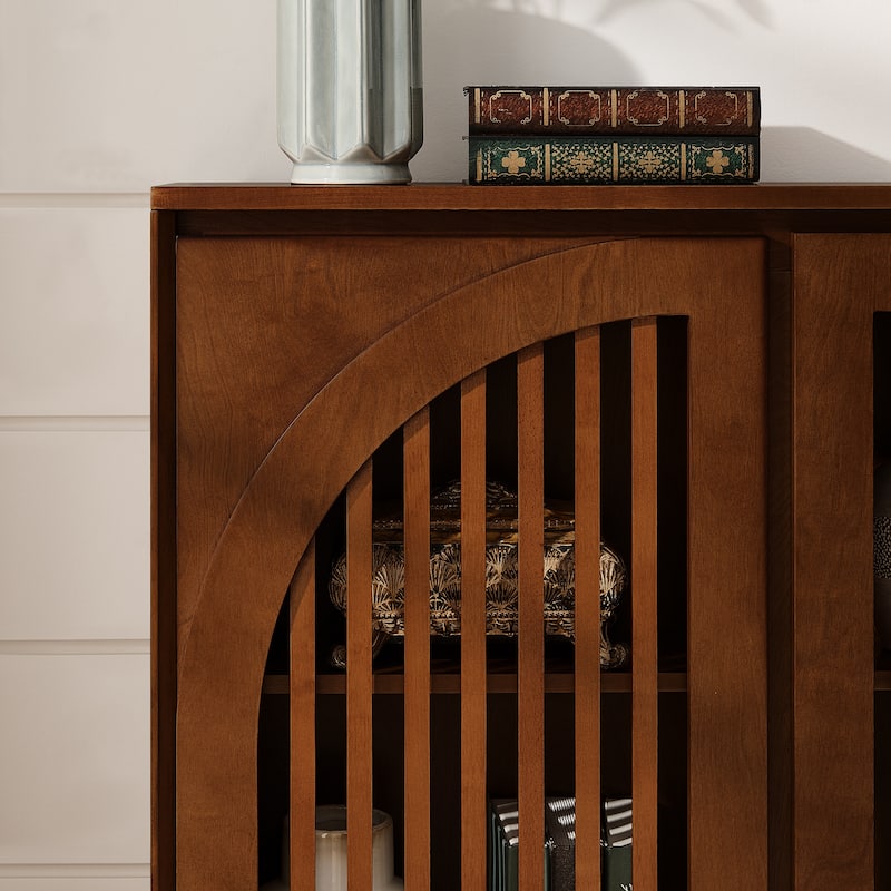 Modern Fluted Storage Sideboard Cabinet with 2 Outlet Holes