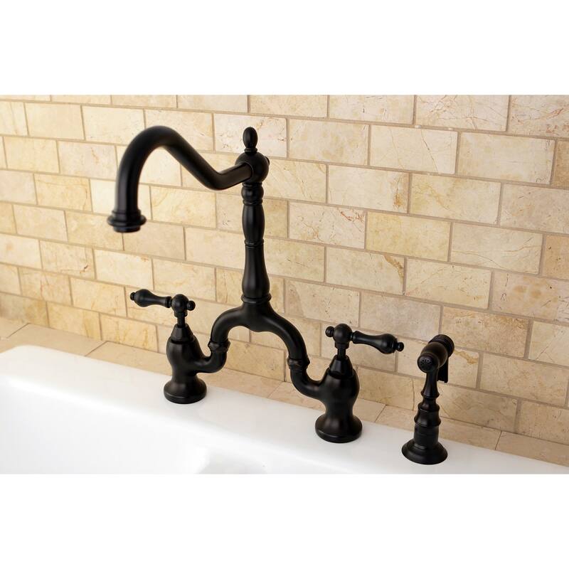English Country Kitchen Bridge Faucet with Brass Sprayer
