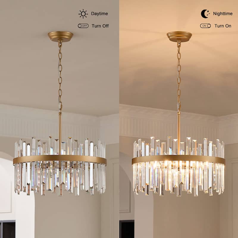 Casandra 5-light Drum Crystal Glass Chandelier-Glossy Brass - 18.5 inches in diameter x 16.5 inches H