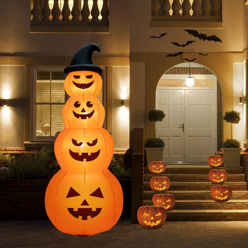 Gymax 8 ft Inflatable Halloween Pumpkins Stack Holiday Decor w/