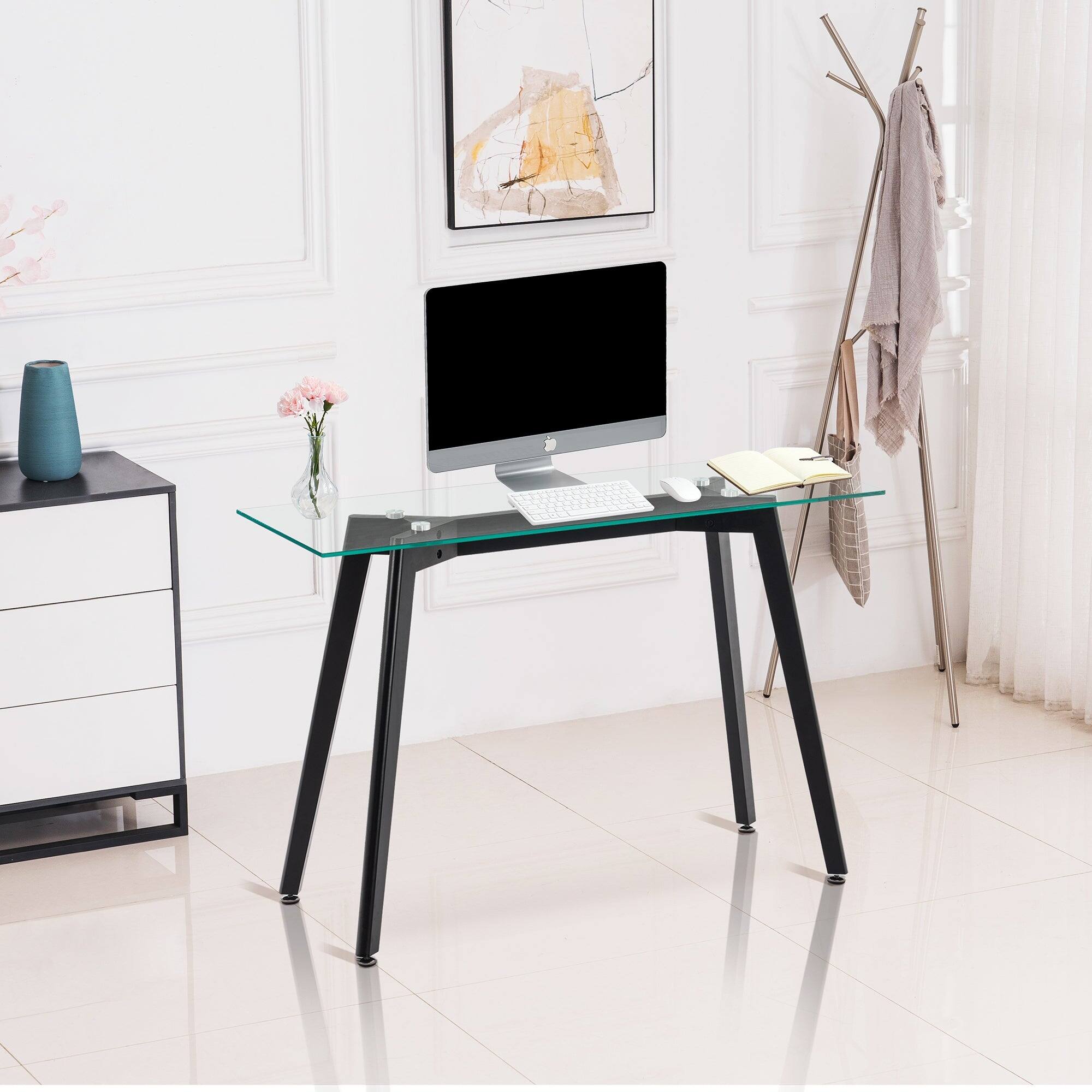 Glass computer desks online for small spaces