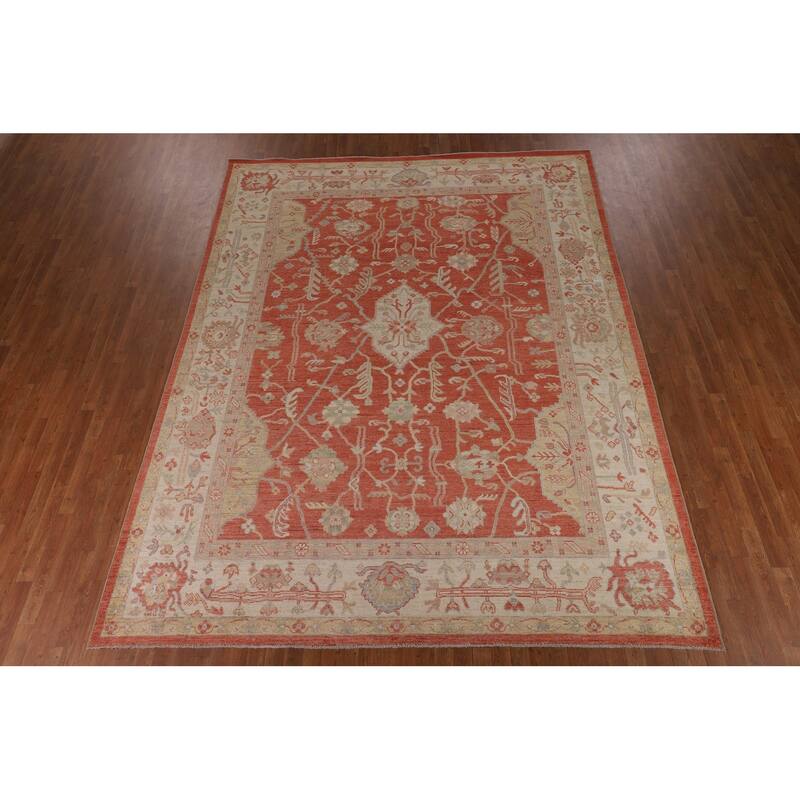 Orange Turkish Oushak Vegetable Dye Area Rug Handmade Wool Carpet - 9'4"x 12'1"