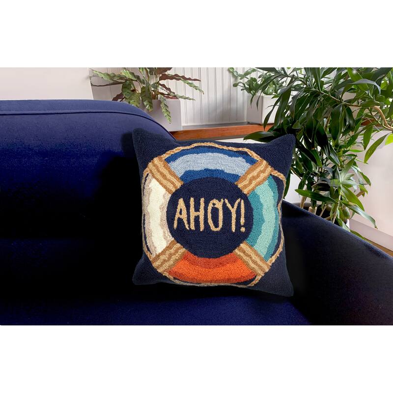 Liora Manne Frontporch Ahoy Indoor/Outdoor Pillow Navy 18" x 18"
