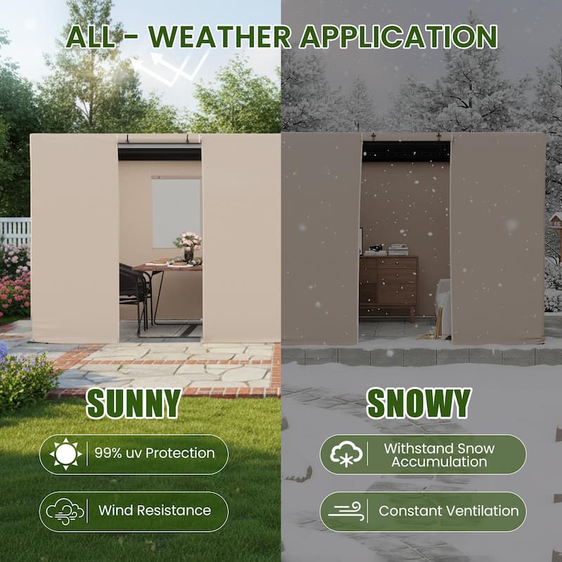 EROMMY Waterproof Pergola Winter Cover with Sidewalls, Mesh Windows and Roll-Up Door, All-Season Weather Enclosure
