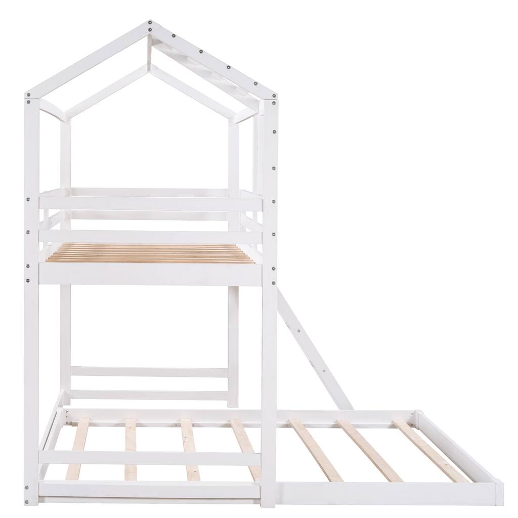White Twin over Full House Bunk Bed with Ladder and Window, Full-Length ...
