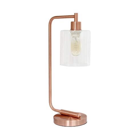 Elegant Designs Bronson Antique Style Industrial Iron Lantern Desk Lamp with Glass Shade - Rose Gold - 9"L x 5.75"W x 19"H
