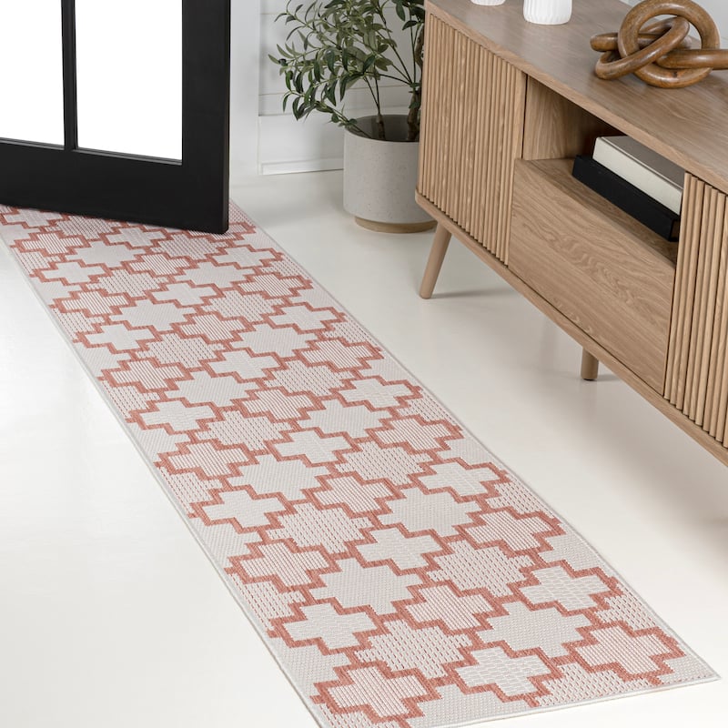 JONATHAN Y Lior Modern Geometric Tile Pattern Salmon/Cream Indoor/Outdoor Area Rug