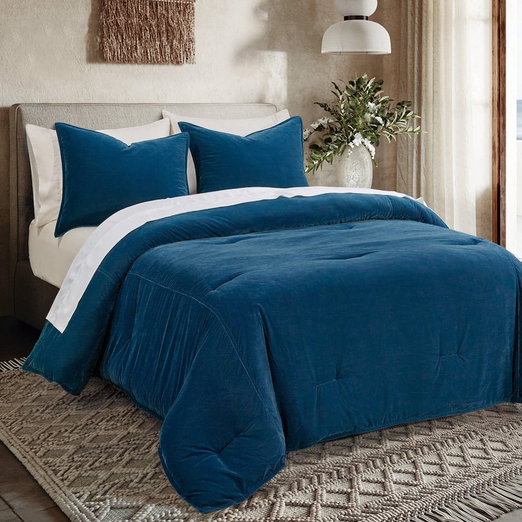Indigo Hill by HiEnd Accents Estelle Velvet Solid Bedding 3 Piece Comforter with Pillow Shams
