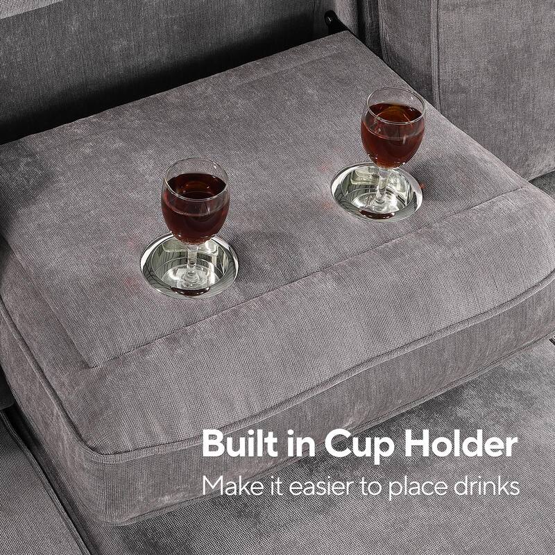 Chenille L-shaped Sectional Sofa with Pull Out Sleeper Bed, Reversible Storage Chaise, Folding Cup Holders and Charging Station