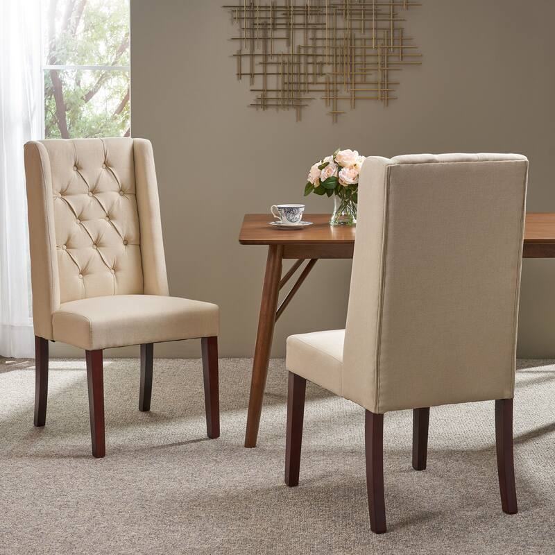 Wingback Upholstered Dining Chairs Set of 2, Fabric Side Dining Room Chairs with Tufted Button, Home Kitchen Wood Chairs