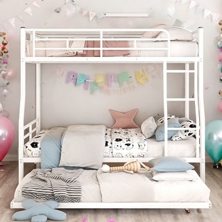 Full XL Over Queen Metal Bunk Bed with Trundle