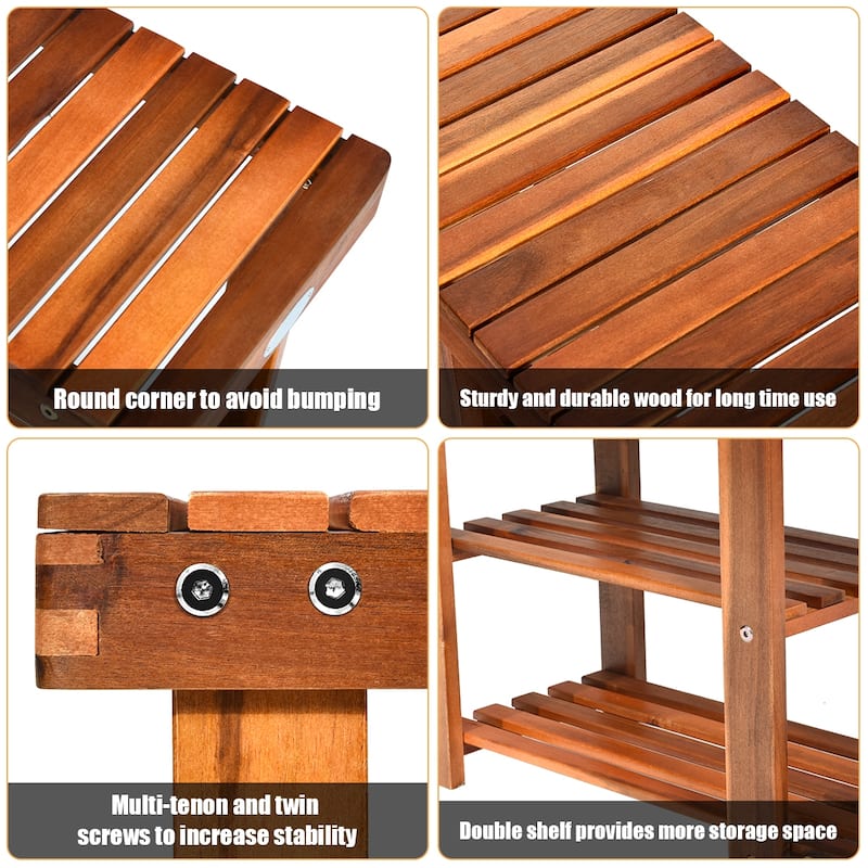 Costway 3-Tier Wood Shoe Rack Shoe Bench Freestanding Boots Storage