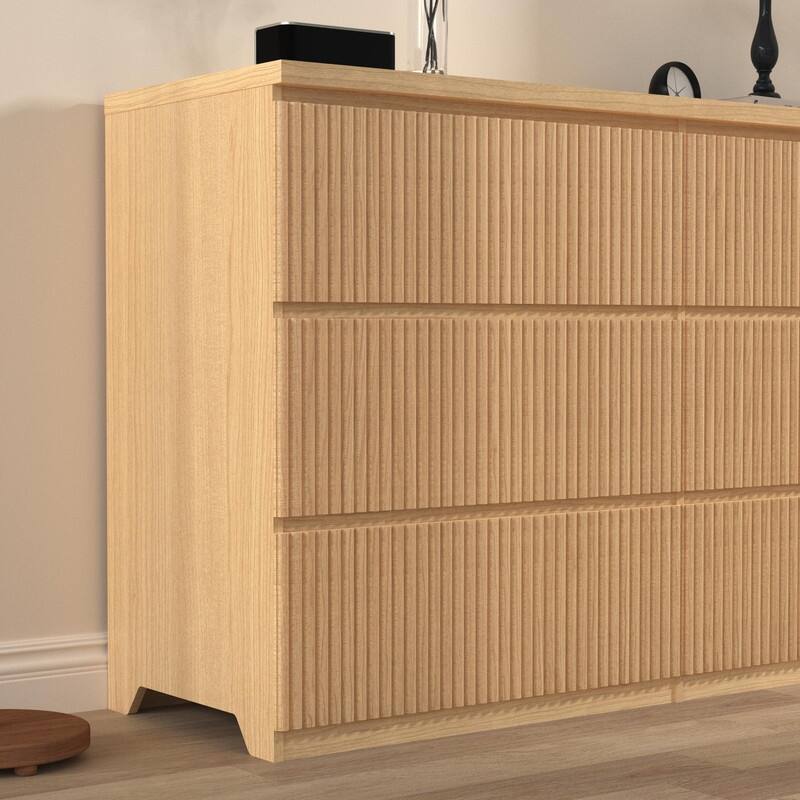 6-Drawer Wooden Storage Cabinet & Dresser, Clothes Organizer with Wavy Drawer Panels