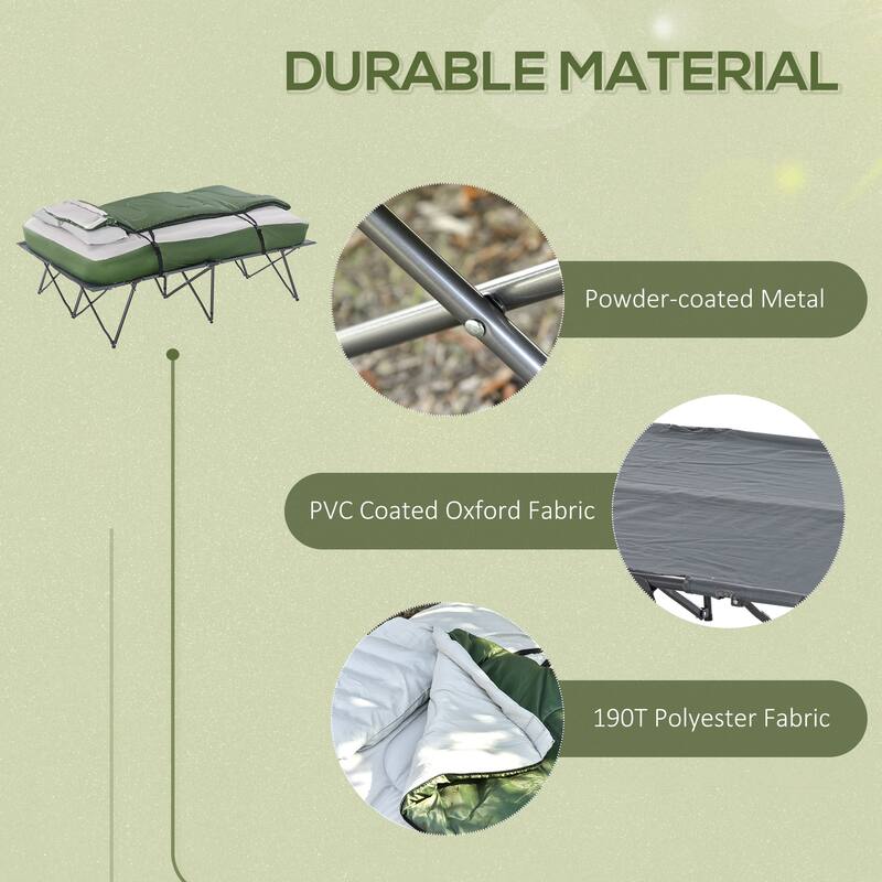 Outsunny 2-Person Collapsible Portable Camping Cot Bed Set with Sleeping Bag, Inflatable Air Mattress, & Comfort Pillows