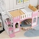 preview thumbnail 2 of 10, Twin Size Low Loft Bed with Storage Staircase, Wood Loft Bed Frame with Full-Length Guardrails & Window, for Kids Teens, Pink