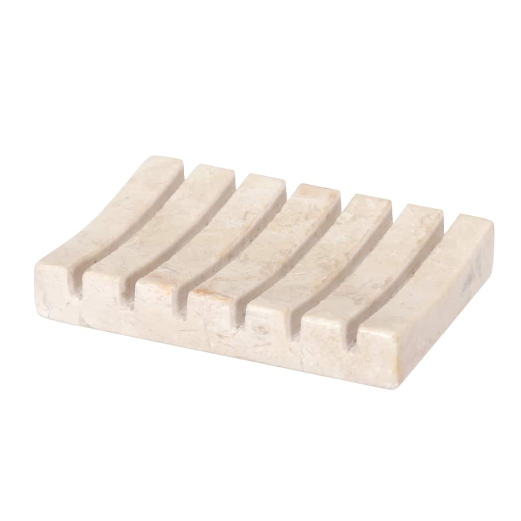 Creative Home Natural Champagne Marble Rectangular Soap Tray Soap Holder with Drainage Grooves - Beige