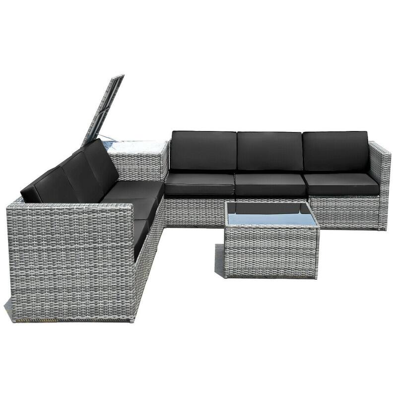 8 PCS Weaving Rattan Sofa Set with Storage Outdoor - 24" x 27" x 25"(L x W x H)