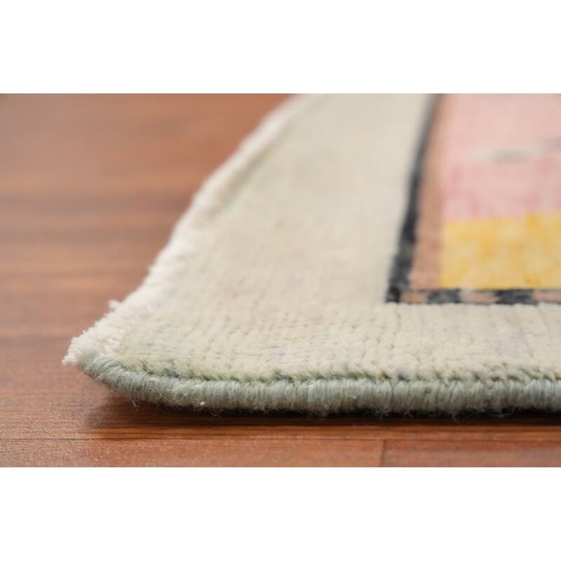 Hand Knotted Oriental 100% Wool Carpet Modern Geometric Multi-Colored Gabbeh Area Rug - 8' 10'' X 6' 1''