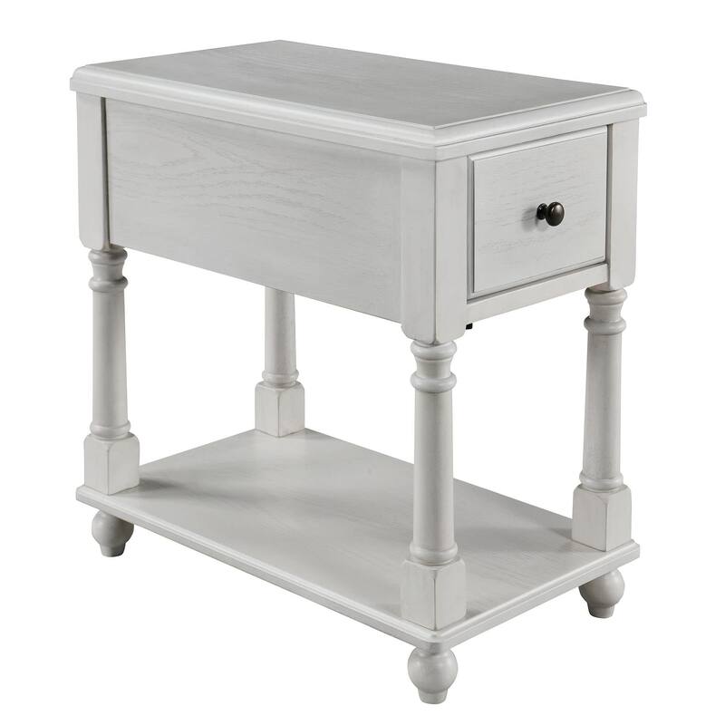 Solid Wood Narrow End Table with Drawer, Sofa Side Table with Shelves