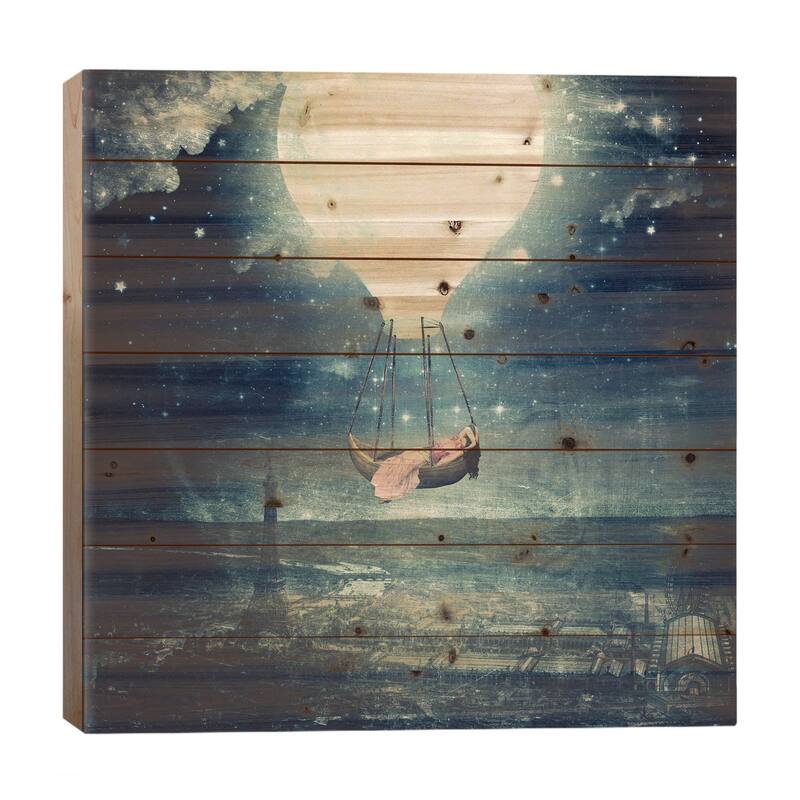 Moon Promenade Over Paris Print On Wood by Paula Belle Flores - Multi-Color - 26x26x1.5