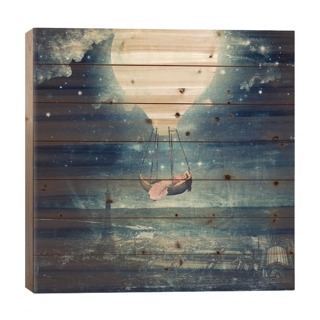 Moon Promenade Over Paris Print On Wood by Paula Belle Flores - Multi-Color