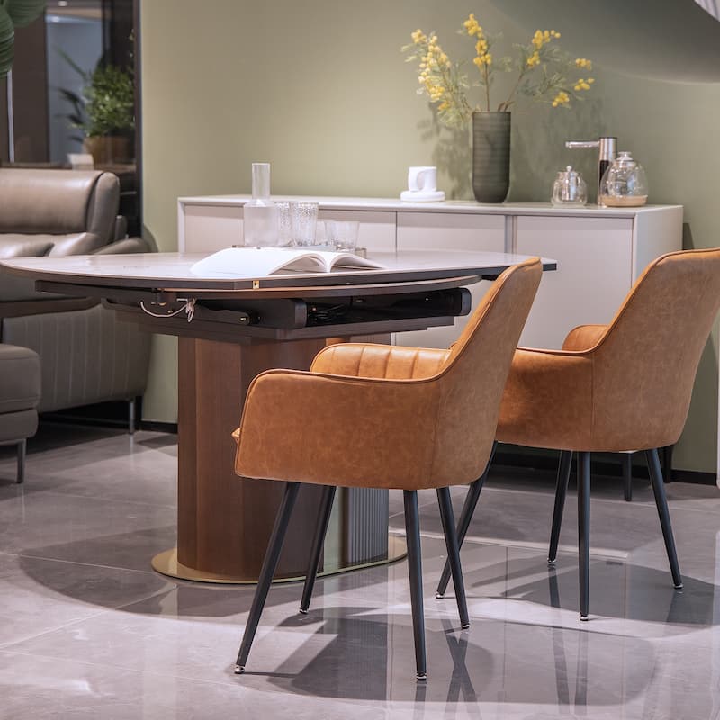 Faux Leather Dining Chair Set of 2 - Modern Mid-Back Accent Chairs with Gold Plating Legs - Upholstered Chairs (Set of 2)
