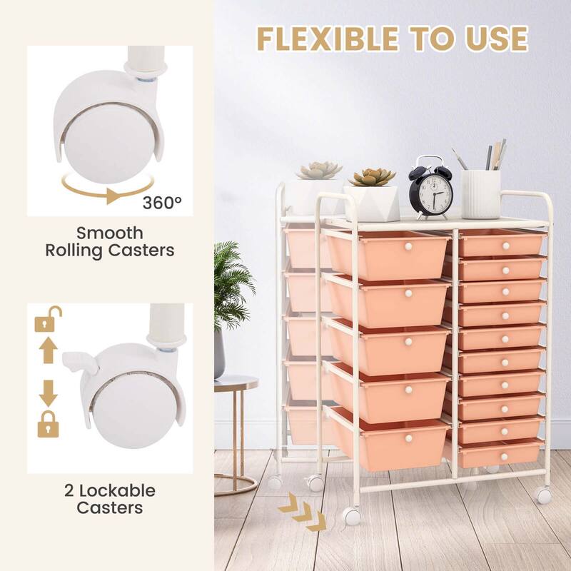 Costway 15 Drawer Rolling Storage Cart Tools Scrapbook Paper Office - See Details