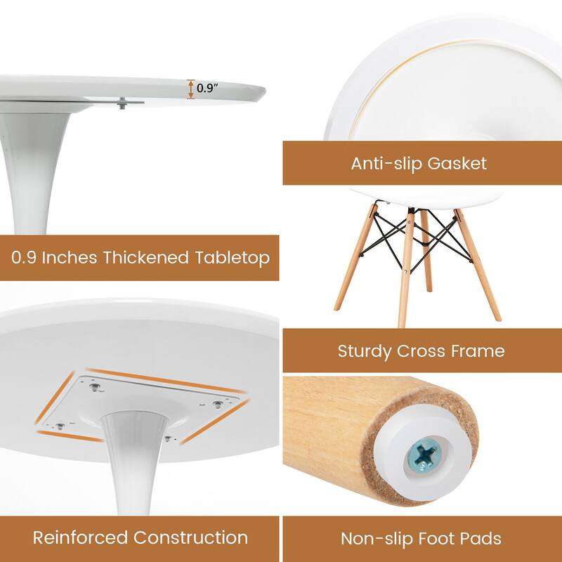 Gymax 5 PCS Dining Set Modern Round Dining Table 4 Chairs for Small