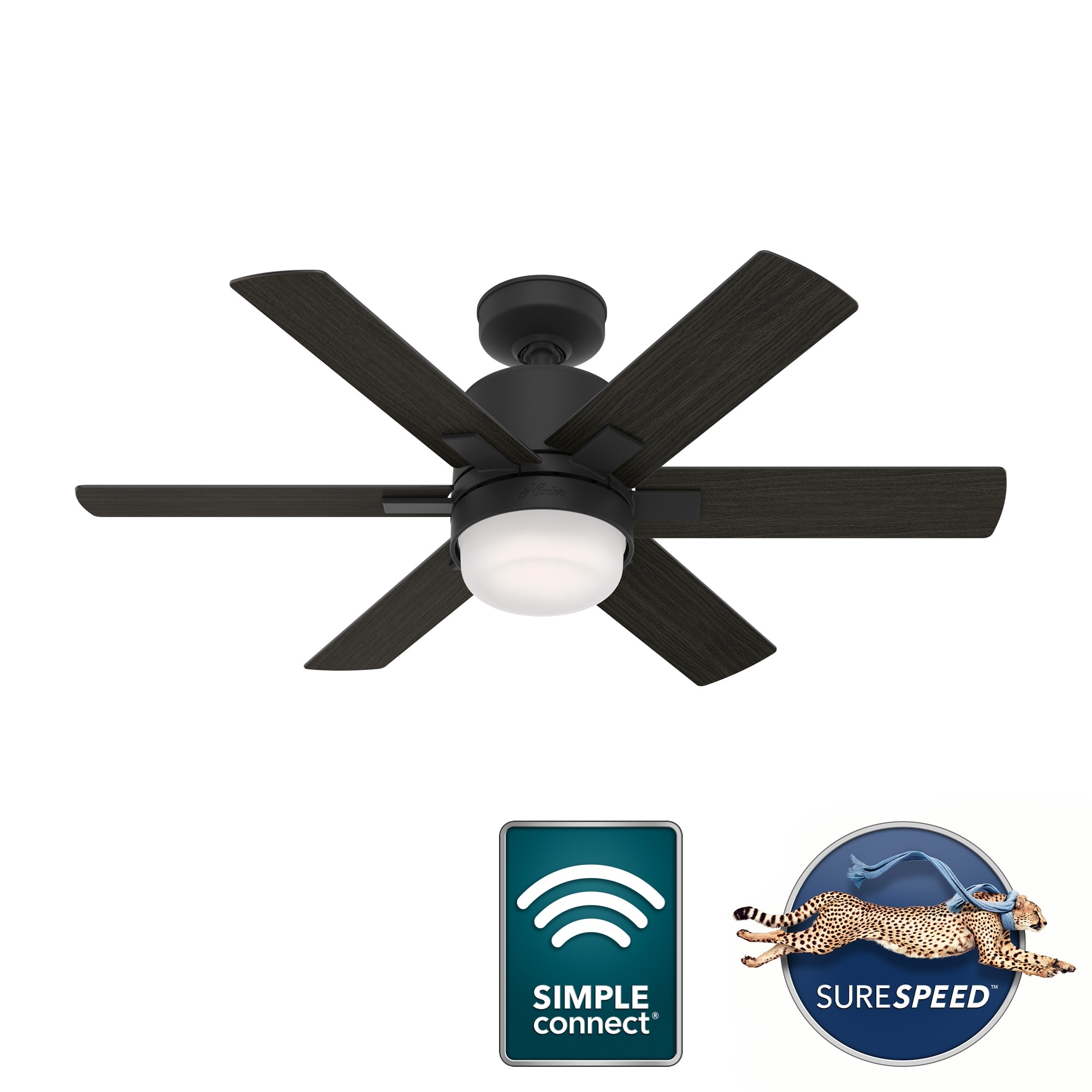 Hunter Radeon 44 In. Indoor Matte White Smart Ceiling Fan With Light Kit And Wall Switch 50955