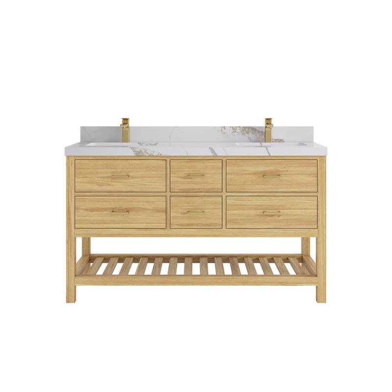 Willow Collections 60 in. W x 22 in. D Parker Solid Teak Double Sink Bathroom Vanity with Countertop