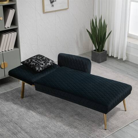 Modern Tufted Chaise Lounge Sofa Living Room Velvet Upholstered Sofa Accent Sofa with Adjustable Headrest and Metal Feet