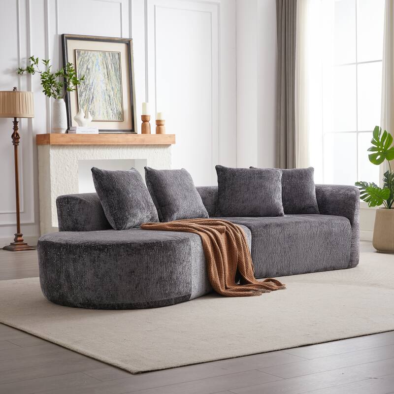 Curved Loveseat Sofa Chenille 4-Seat Cloud Couch with 4 Pillows