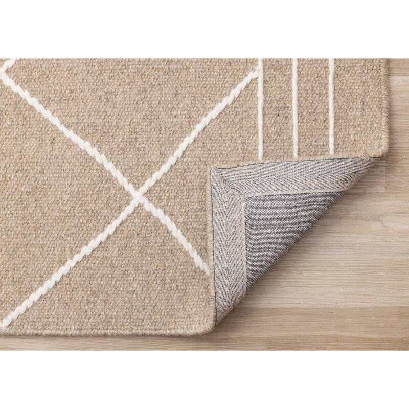 Beige Cream Diamond Lattice Handmade Wool Rug