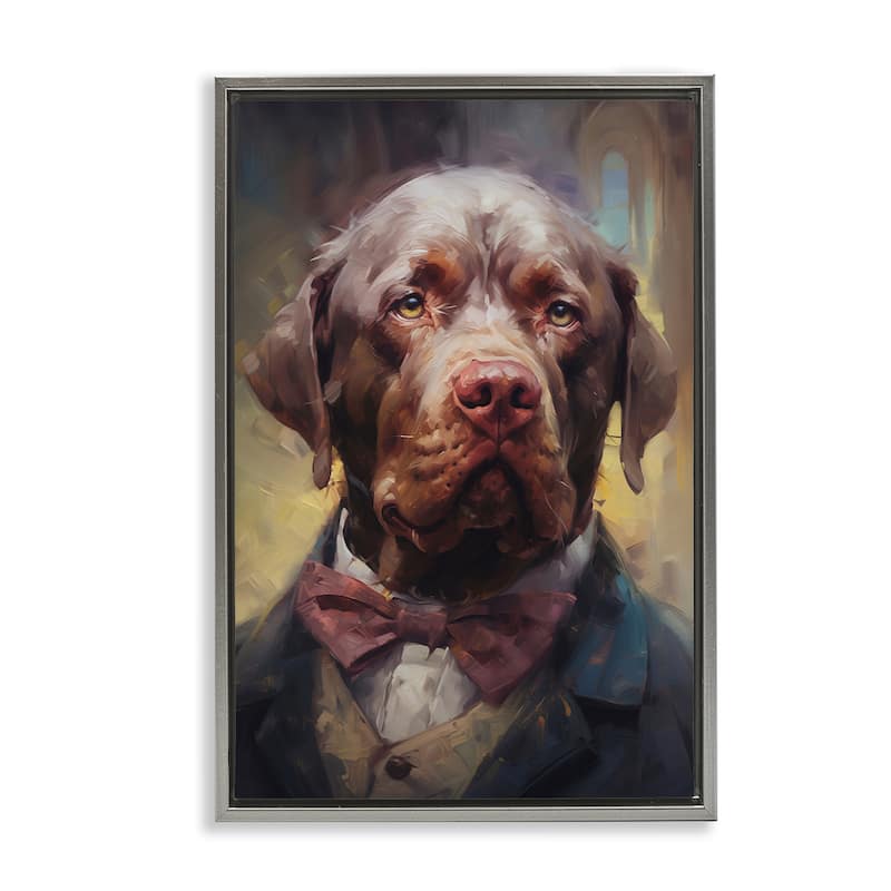 Stupell Dog in Timeless Suit Fashion Framed Floater Canvas Wall Art Design By Wumples - 17 x 25 - Grey