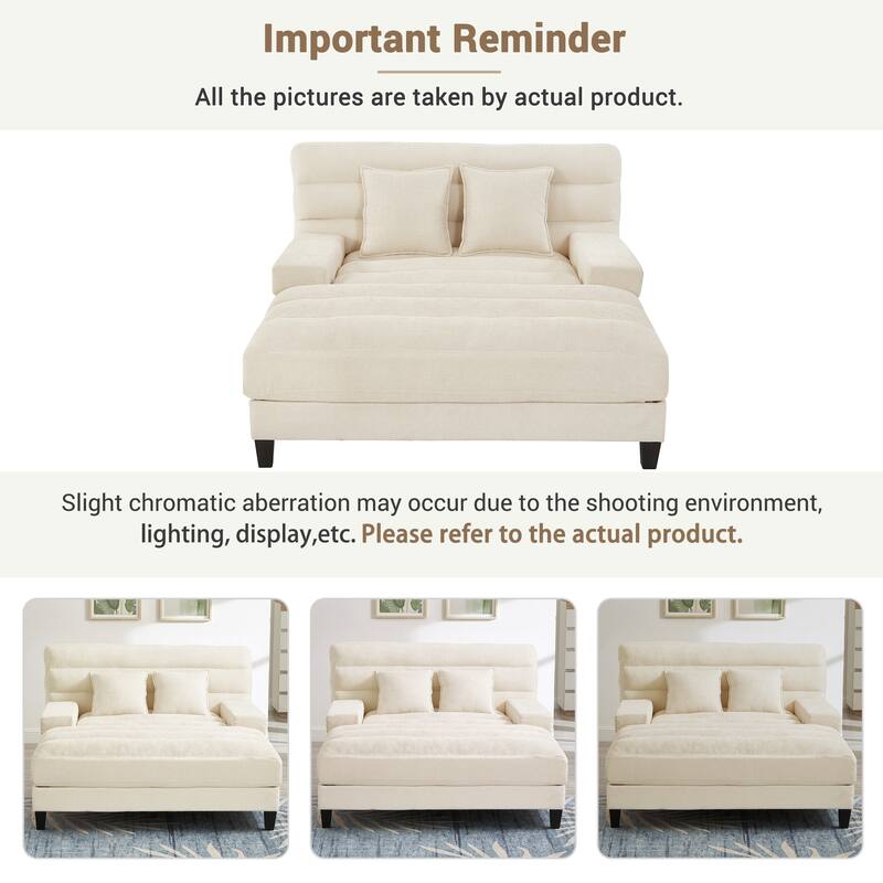 Modern Chaise Lounge Sofa 57.1" Sofa Bed Chenille Upholstered Lounge Sofa Chair with Adjustable Backrest and LED Light Strip