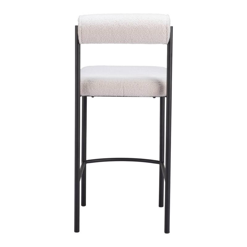 HomeRoots Set of Two 26" Ivory and Black Faux Shearling and Steel Low Back Counter Height Bar Chairs