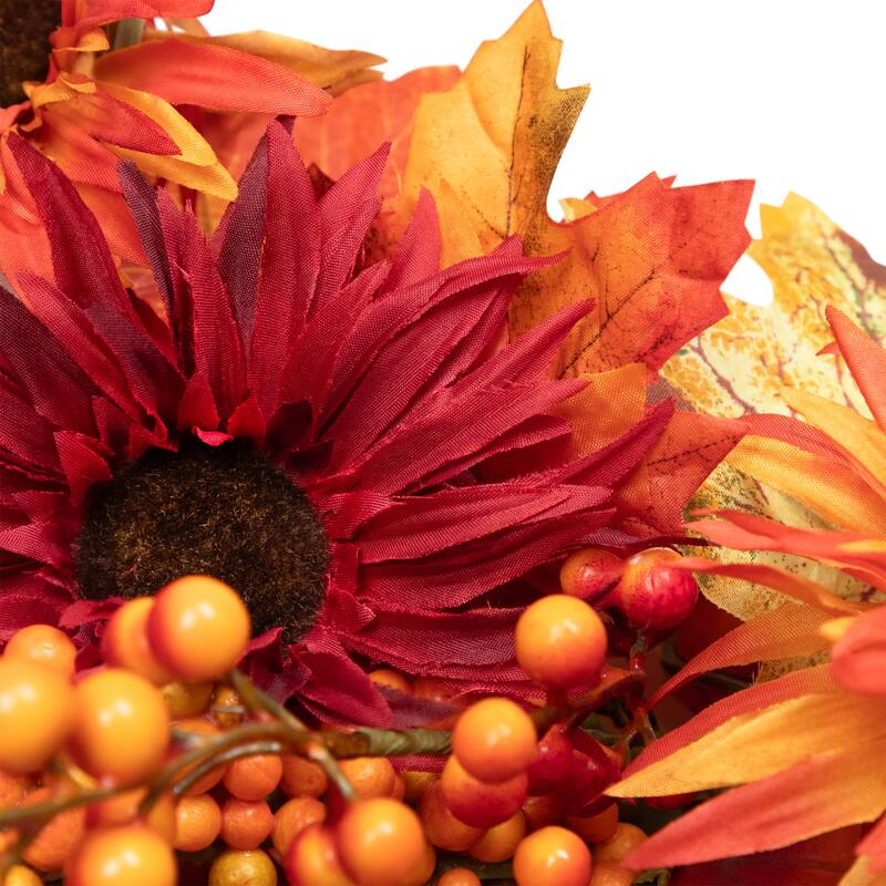 Mums and Berries with Fiery Foliage Fall Harvest Wreath - 24"
