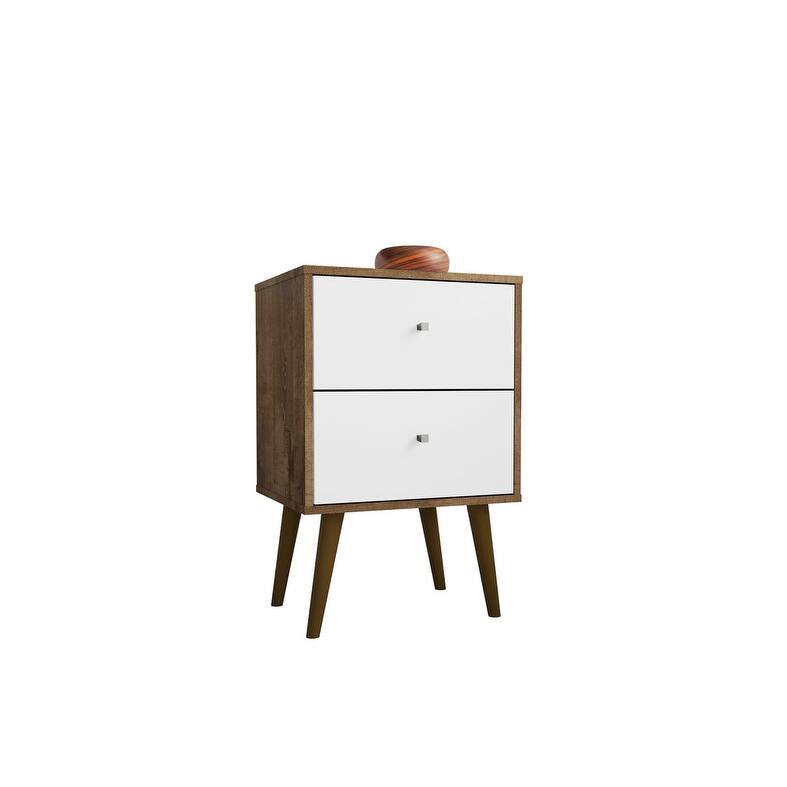 Liberty Mid Century Modern Black Nightstand 2.0 with 2 Extension Drawers - brown/ white