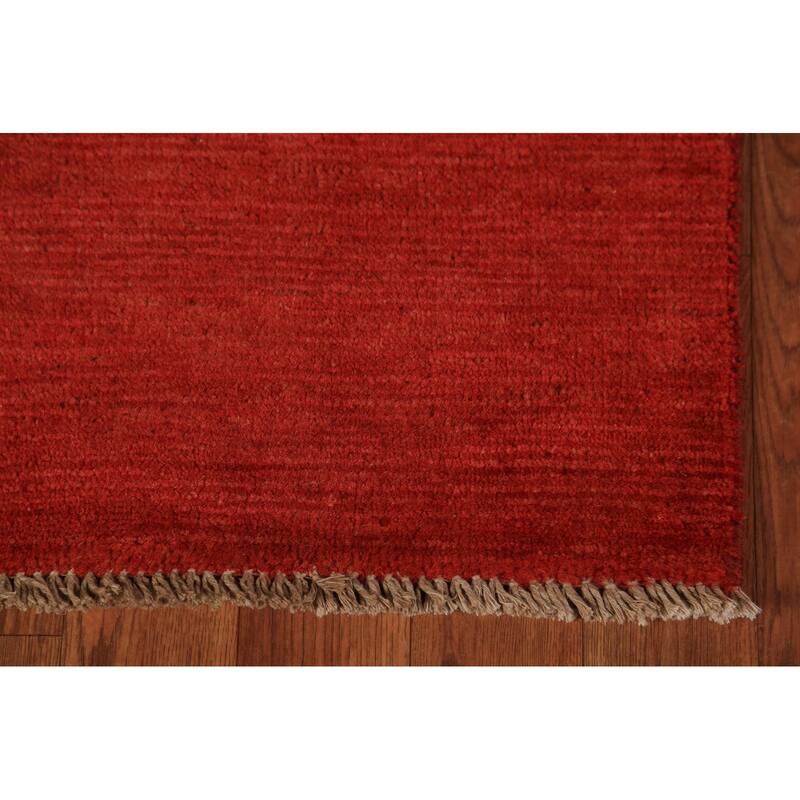 Modern Gabbeh Oriental Rug Hand-Knotted Red Wool Carpet - 2'9" x 4'2"