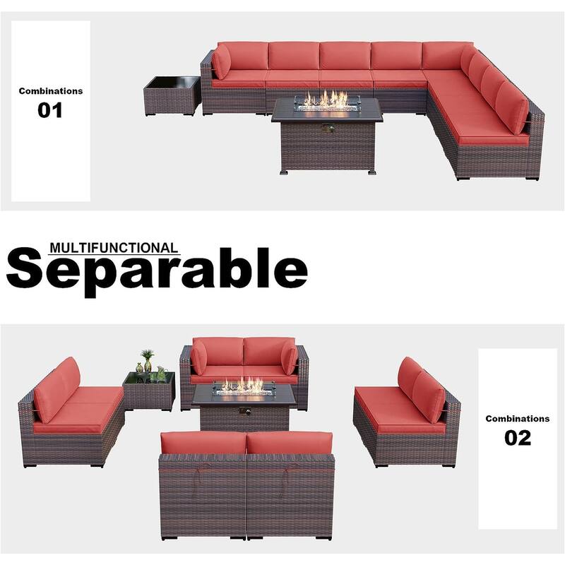 Kullavik 10 Pieces Outdoor Patio Furniture Set with Fire Pit Table