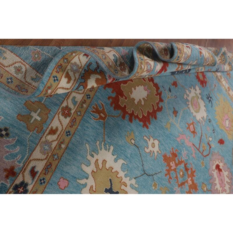 Palace Size Blue Floral Oushak Oriental Area Rug Handmade Wool Carpet - 11'9"x 14'8"