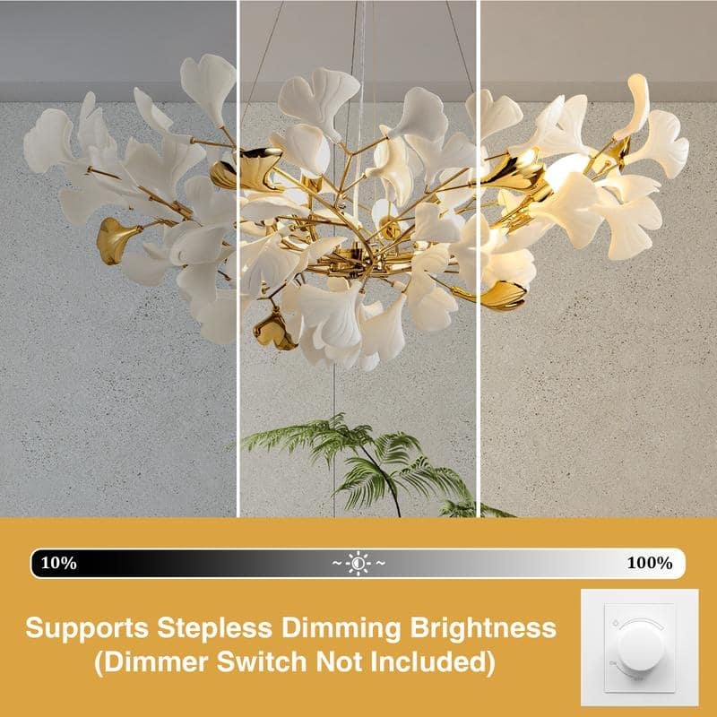 KAYLA Ceramic Ginkgo Leaf 8 -Light L40 Inch Chandelier